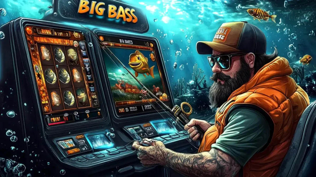 cxbet-এ Big Bass Splash গেমটি চশমা পরা দাড়িওয়ালা মৎস্যজীবী খেলছেন। মেশিনটির স্ক্রিনে গেমটির মাছ ধরার থিম পানির নিচের পরিবেশে প্রকাশিত হচ্ছে।
